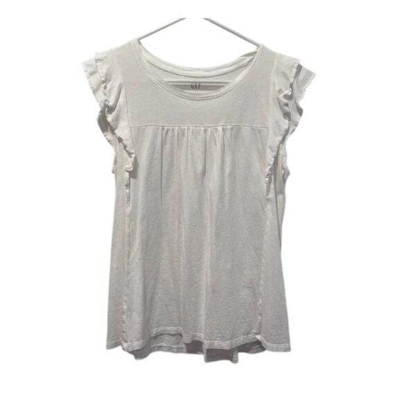 🧁GAP White Ruffle Sleeve Tank Top Beachy Coastal Spring Coquette Cottagecore - Picture 1 of 8